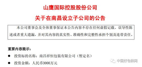 項目 山鷹國際擬出資3000萬,在南昌設(shè)立子公司